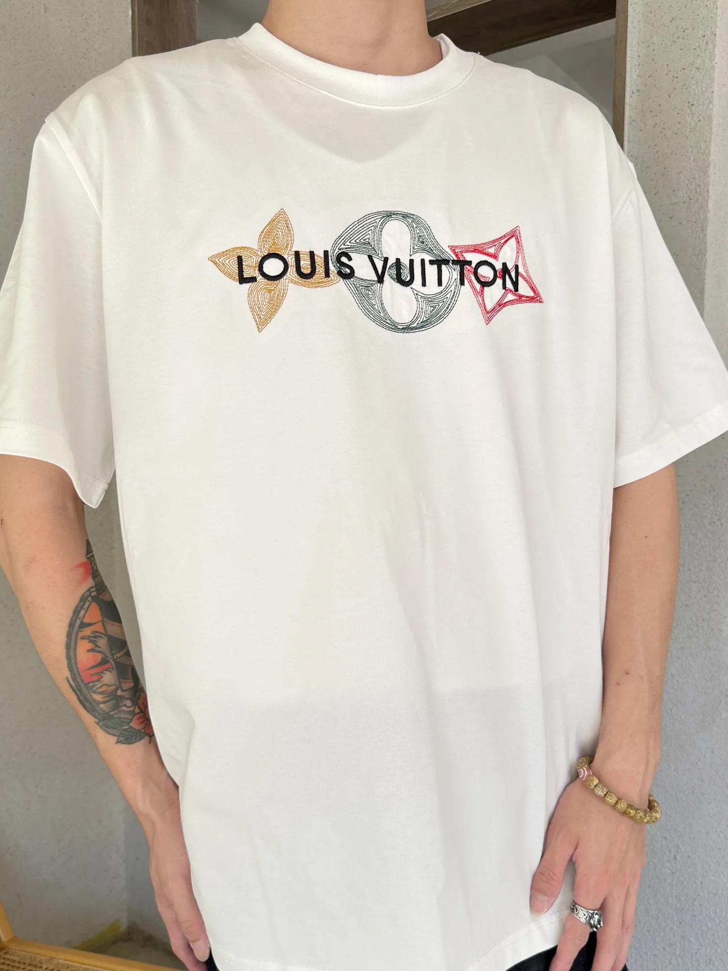 Louis Vuitton/Louis Vuitton 24ss embroidered three-letter short sleeves